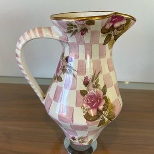 Mackenzie Childs Pink Check Rose Petal Honeymoon Pitcher